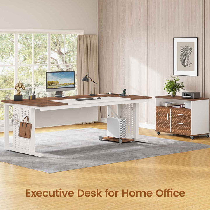 SEDETA® 71 Inch L Shaped Computer Desk with Rolling File Cabinet Office Executive Desk with Storage Drawers Power Outlets Pegboard