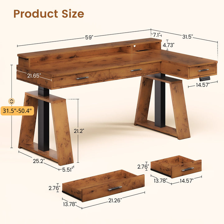 SEDETA® 59 Inch Electric Standing Desk L Shaped Height Adjustable Ergonomic Executive Computer Desk with Power Outlets Drawers