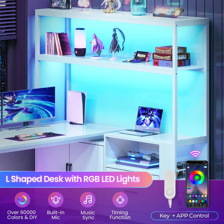 SEDETA 56.7 Inch Standing Desk Height Adjustable Electric L Shaped Stand Up Computer Gaming Desk with Drawers Hutch Power Outlets