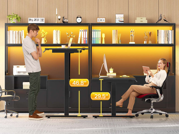 SEDETA 56.7 Inch Standing Desk Height Adjustable Electric L Shaped Stand Up Computer Gaming Desk with Drawers Hutch Power Outlets