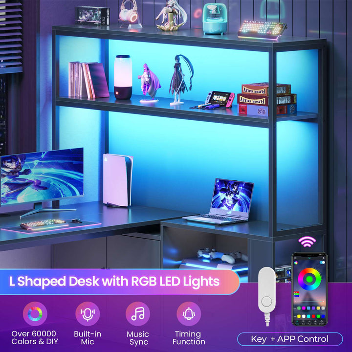 SEDETA 56.7 Inch Standing Desk Height Adjustable Electric L Shaped Stand Up Computer Gaming Desk with Drawers Hutch Power Outlets