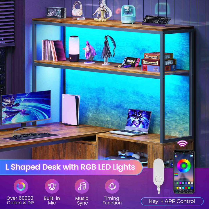 SEDETA | 56.7 Inch L Shaped Standing Desk Computer Desk Height Adjustable Electric Corner Gaming Desks with Power Outlets LED Lights