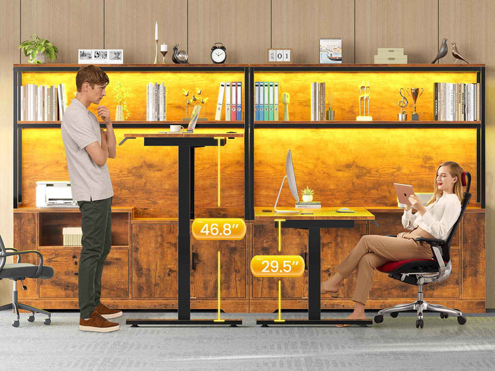 SEDETA® 56.7 Inch L Shaped Height Adjustable Electric Standing Desk Computer Gaming Desk with LED Lights Drawers Power Outlets