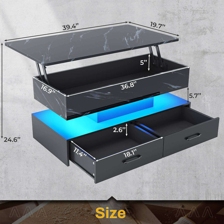 SEDETA 40 Inch Lift Top Coffee Table with Led Lights Storage for Living Room