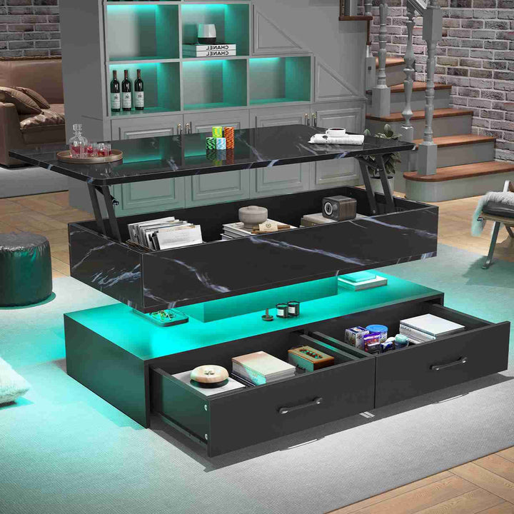 SEDETA 40 Inch Lift Top Coffee Table with Led Lights Storage for Living Room