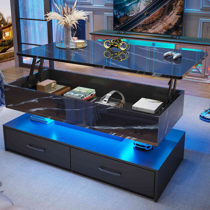 SEDETA 40 Inch Lift Top Coffee Table with Led Lights Storage for Living Room