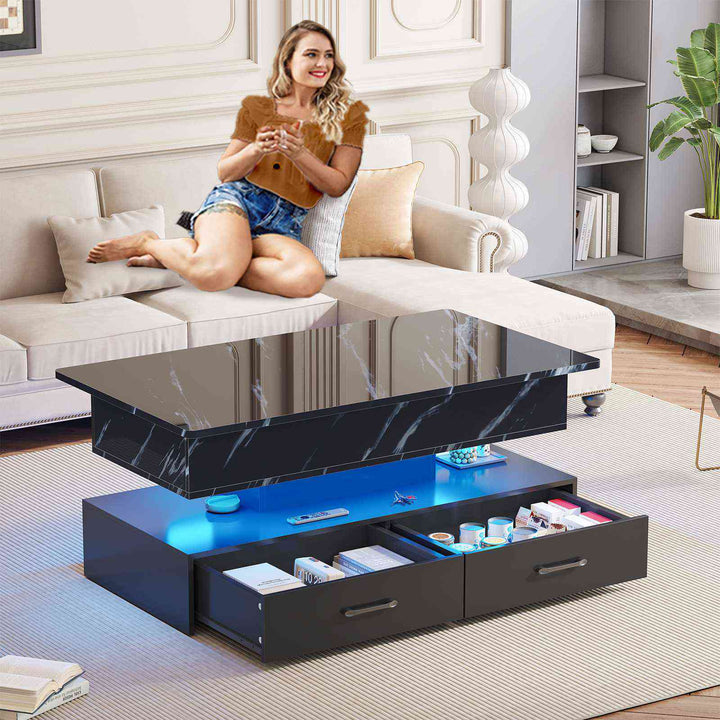SEDETA 40 Inch Lift Top Coffee Table with Led Lights Storage for Living Room