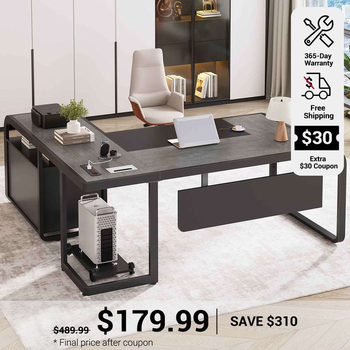 SEDETA 63 Inch L Shaped Executive Desk Computer Desk Spacious Tabletop with Storage Drawers