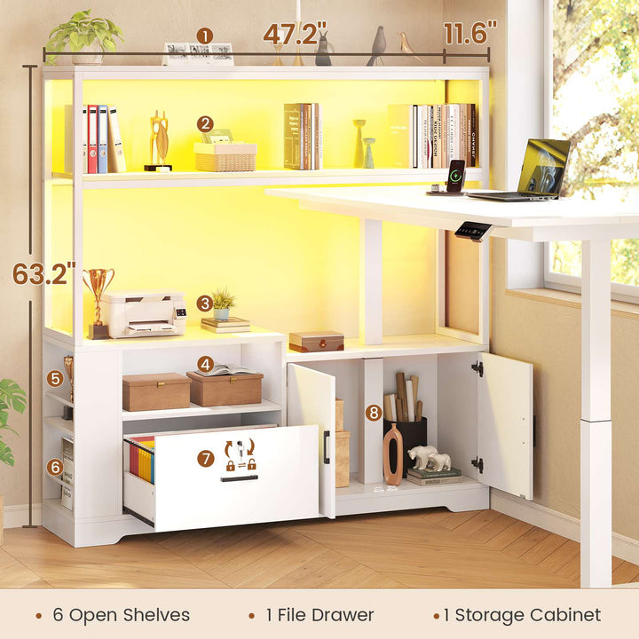 SEDETA 56.7 Inch Standing Desk Height Adjustable Electric L Shaped Stand Up Computer Gaming Desk with Drawers Hutch Power Outlets