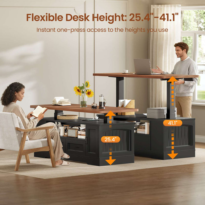 SEDETA 47.2 Inch Electric Standing Coffee Table with Storage Farmhouse Lift Top Coffee Table with Drawers and Open Shelves Height Adjustable Power Outlet