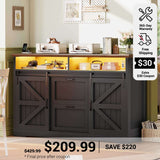 SEDETA 47.2 Inch File Cabinet 2 Drawers Farmhouse Filing Cabinets for A4 File with Barn Door Power Outlets Printer Stand LED Lights