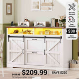 SEDETA 47.2 Inch File Cabinet 2 Drawers Farmhouse Filing Cabinets for A4 File with Barn Door Power Outlets Printer Stand LED Lights