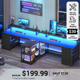 SEDETA 94.5 Inch 2 Person Gaming Desk Long Office Computer Desk with LED Lights 8 Storage Drawers Power Outlet