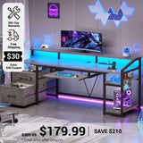 SEDETA 63 Inch Office Computer Desk LED Gaming Desk with Lock Drawers