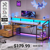 SEDETA 63 Inch Office Computer Desk LED Gaming Desk with Lock Drawers