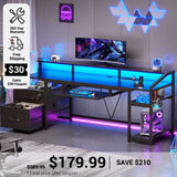 SEDETA 63 Inch Office Computer Desk LED Gaming Desk with Lock Drawers