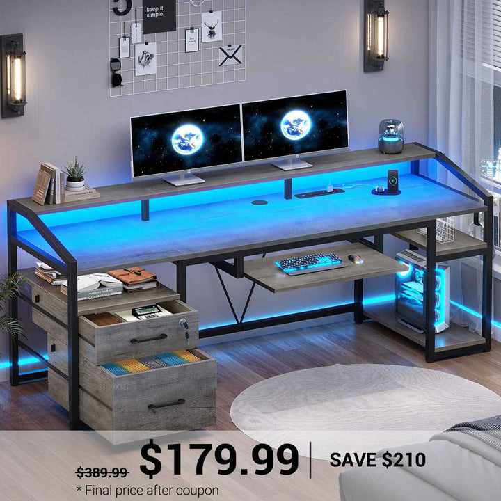 SEDETA 63 Inch Office Computer Desk LED Gaming Desk with Lock Drawers