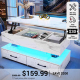 SEDETA 40 Inch Lift Top Coffee Table with Led Lights Storage for Living Room