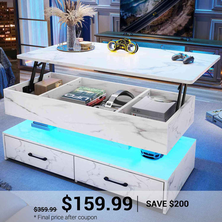 SEDETA 40 Inch Lift Top Coffee Table with Led Lights Storage for Living Room
