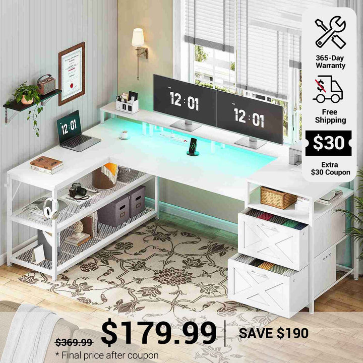 SEDETA 67 Inch L Shaped Desk with Drawers for Home Office