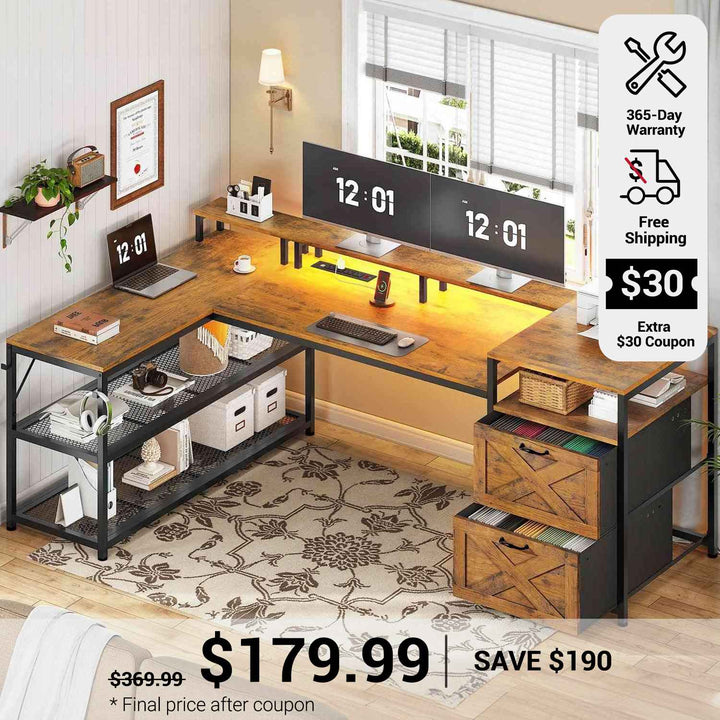 SEDETA 67 Inch L Shaped Desk with Drawers for Home Office