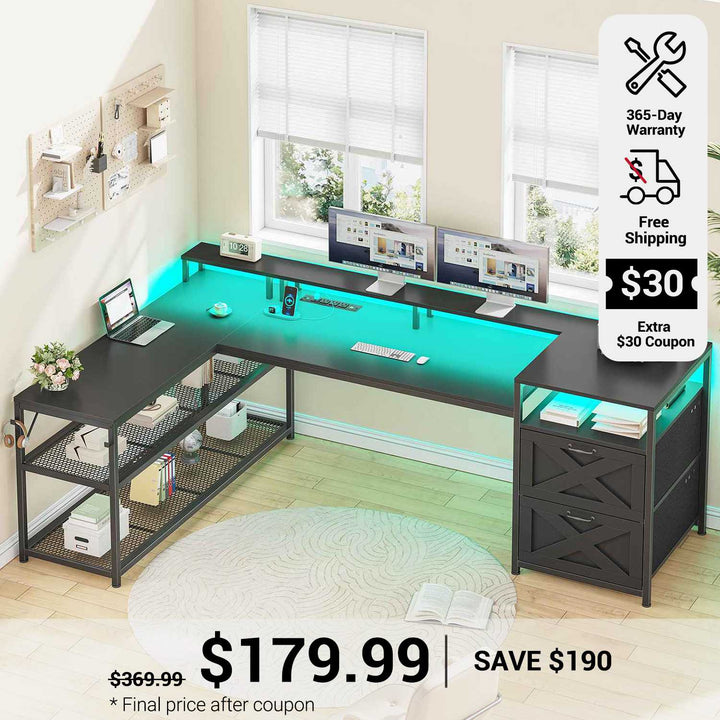 SEDETA 67 Inch L Shaped Desk with Drawers for Home Office