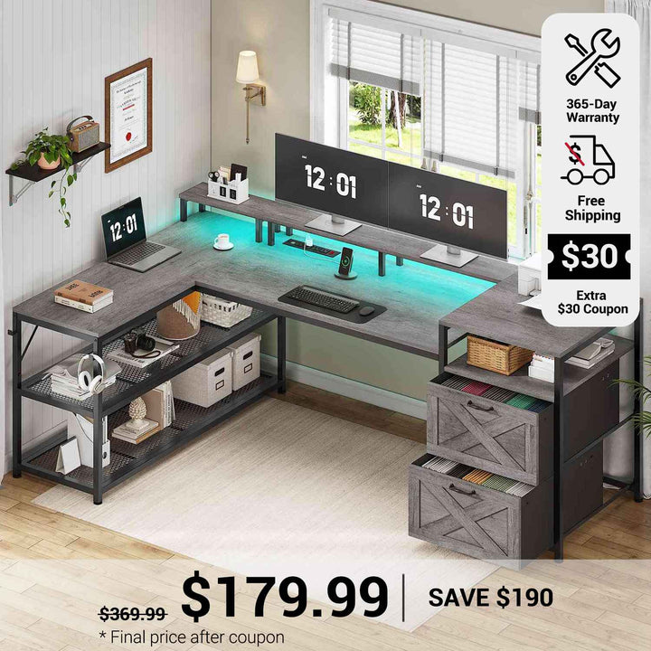 SEDETA 67 Inch L Shaped Desk with Drawers for Home Office