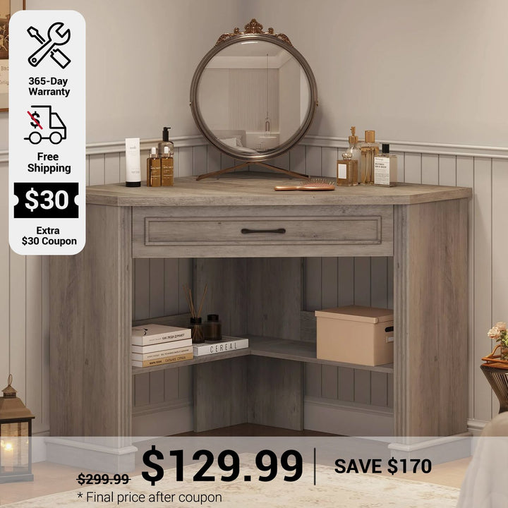 SEDETA 31.5 Inch Corner Desk Farmhouse Computer Desk with Storage Drawer Shelves for Small Space