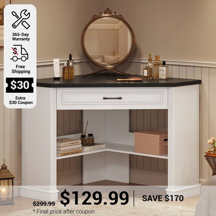 SEDETA 31.5 Inch Corner Desk Farmhouse Computer Desk with Storage Drawer Shelves for Small Space