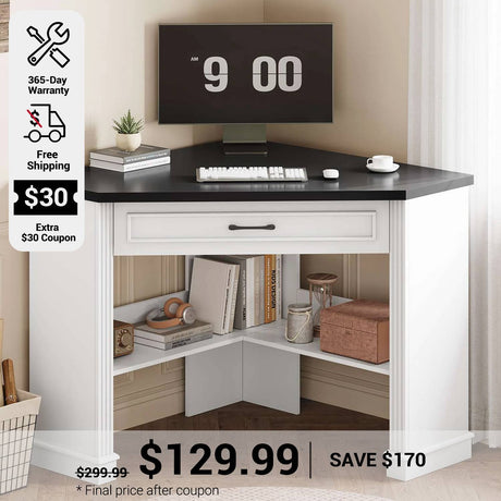 SEDETA 31.5 Inch Corner Desk Farmhouse Computer Desk with Storage Drawer Shelves for Small Space