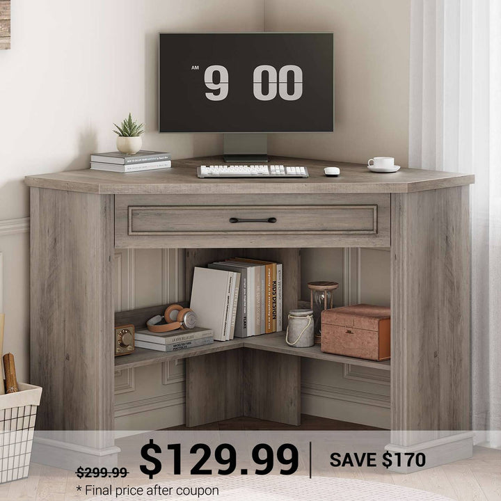 SEDETA 31.5 Inch Corner Desk Farmhouse Computer Desk with Storage Drawer Shelves for Small Space