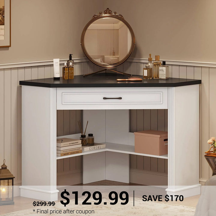 SEDETA 31.5 Inch Corner Desk Farmhouse Computer Desk with Storage Drawer Shelves for Small Space