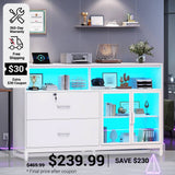 SEDETA 59 Inch File Cabinet Display Cabinet with LED Lights Power Strip for Home Office Fit Legal/Letter/A4 File