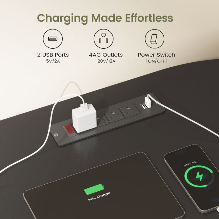 SEDETA 58.3 Inch Office Desk with 2 Drawers Fluted Long Computer Desk with 2 Sliding Doors Storage and Power Strip Wood Executive Desk for Home Office