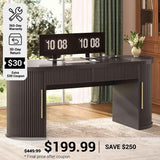 SEDETA® 58.3 Inch Fluted Long Computer Desk Executive Desk Wood Office Desk with 2 Drawers 2 Sliding Doors 4 Storage Shelves Power Strip