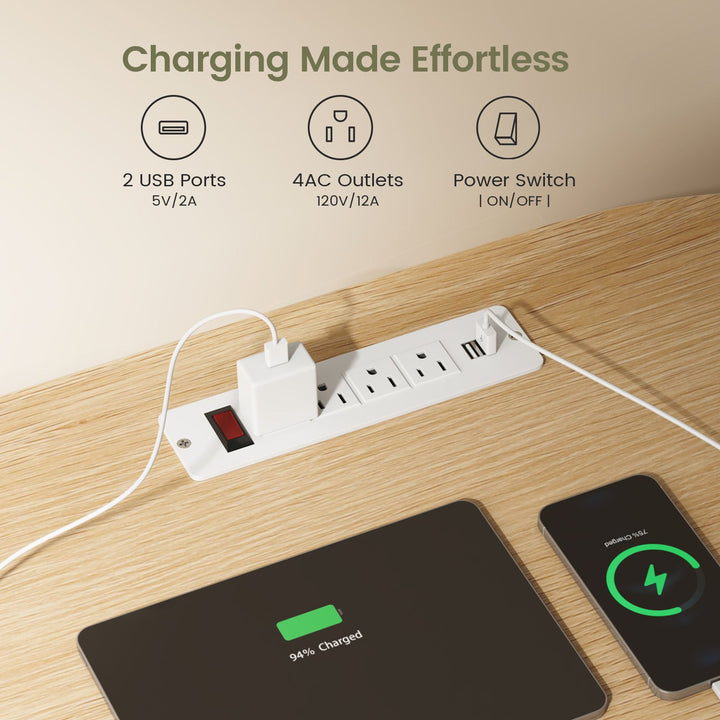 SEDETA 58.3 Inch Office Desk with 2 Drawers Fluted Long Computer Desk with 2 Sliding Doors Storage and Power Strip Wood Executive Desk for Home Office