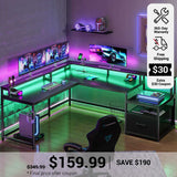 SEDETA 66 Inch L Shaped Gaming Desk Two Person Desk with Led Lights