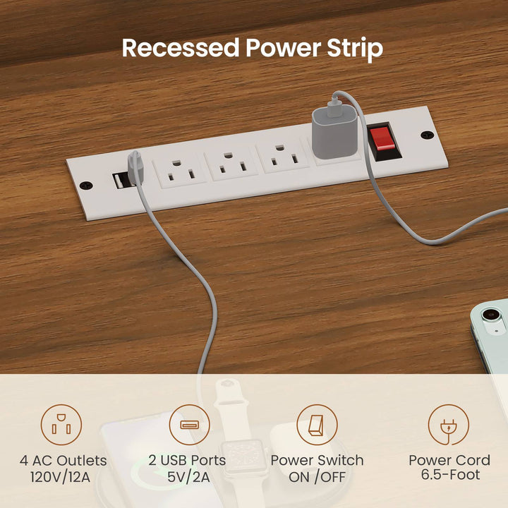 SEDETA® 59 Inch Fluted Wood Gaming Computer Desk with Storage Modern Office Desk with 4 Drawers LED Lights and Power Strip Writing Desk Study Table