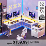 SEDETA 66 Inch L Shaped Gaming Desk Two Person Desk with Led Lights