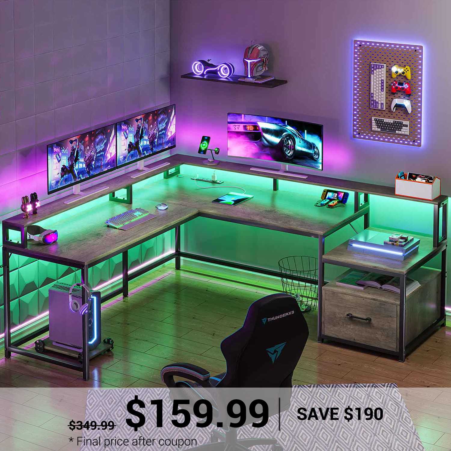 Mayitaです。デスク SEDETA 66 Inch L Shaped Gaming Desk Two Person Desk with Led Lights
