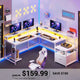 SEDETA 66 Inch L Shaped Gaming Desk Two Person Desk with Led Lights
