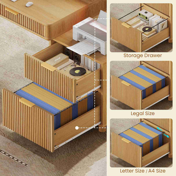 SEDETA® 59 Inch Fluted Wood Gaming Computer Desk with Storage Modern Office Desk with 4 Drawers LED Lights and Power Strip Writing Desk Study Table