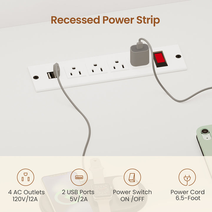 SEDETA® 59 Inch Fluted Wood Gaming Computer Desk with Storage Modern Office Desk with 4 Drawers LED Lights and Power Strip Writing Desk Study Table