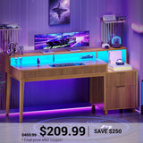 SEDETA | 59 Inch Fluted Gaming Computer Desk Modern Office Desk Writing Desk Study Table with LED Lights 4 Drawers Power Strip