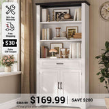 SEDETA 70 Inch Farmhouse Bookcases with Doors and Drawer Floor Standing 6 Shelf Display Storage Shelves