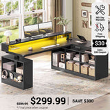 SEDETA 63 Inch Electric Standing Desk L Shaped Height Adjustable Gaming Computer Desk with Storage Shelves LED Lights Power Outlet and Pegboard