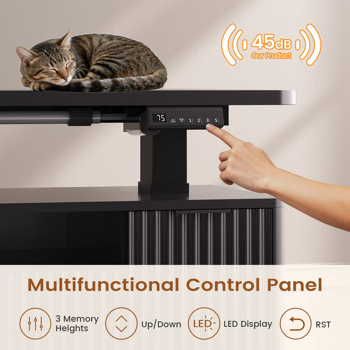 SEDETA 69 Inch L Shaped Electric Standing Desk Height Adjustable Home Office Executive Desk with 4 Drawers and Storage Shelves Fluted Computer Desks with Power Outlet