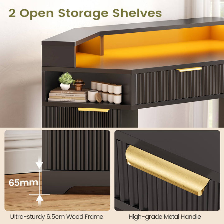 SEDETA | 55.1 Inch Fluted Gaming Desk Diamond Office Computer Desk with LED Lights Power Strip 2 Drawers Storage Cabinet