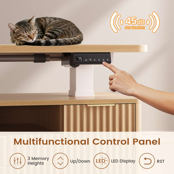 SEDETA 69 Inch L Shaped Electric Standing Desk Height Adjustable Home Office Executive Desk with 4 Drawers and Storage Shelves Fluted Computer Desks with Power Outlet