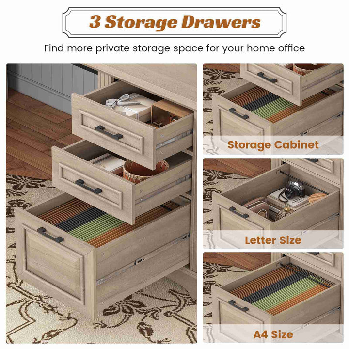 SEDETA 69 Inch Executive L Shaped Computer Desk with Drawers and Storage Cabinet Power Outlets Classical American Style